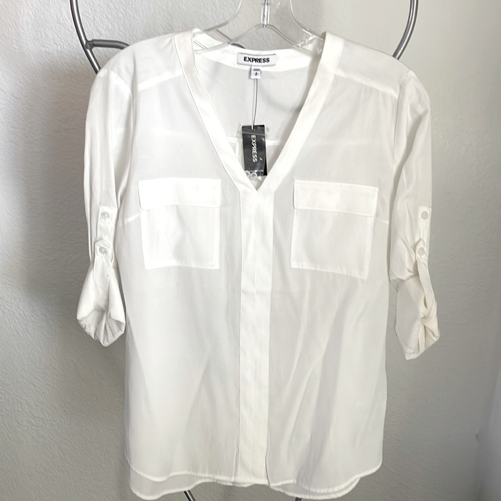 Womens Express Blouse, White, Size Small